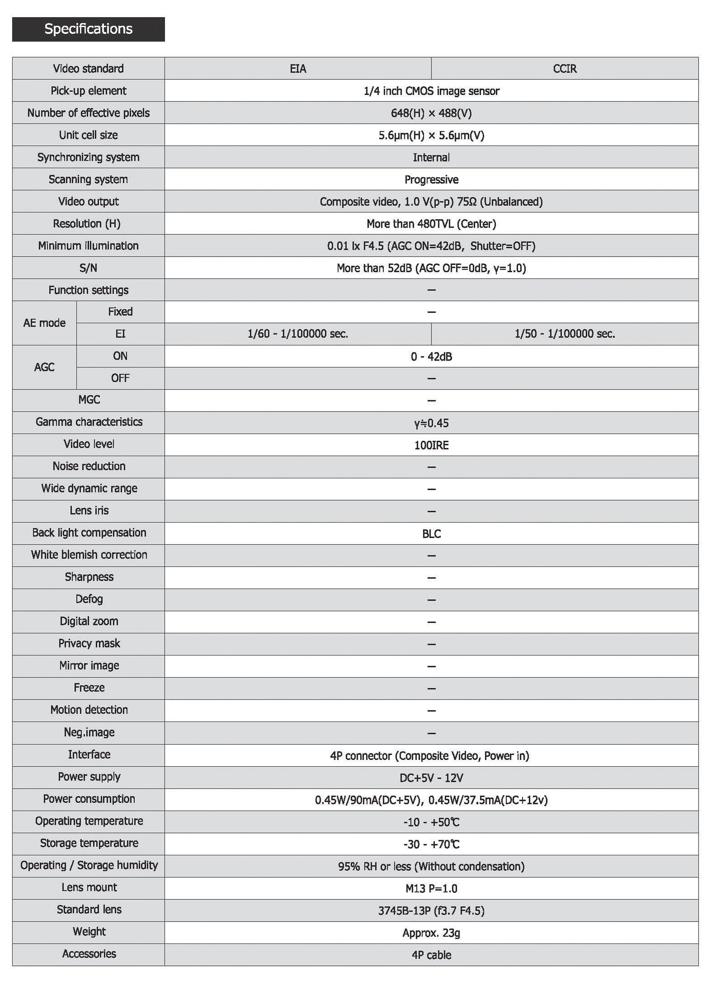 WAT-660E (P3.7) Miniature B&W Analogue Camera w/ Built-In Pinhole Lens